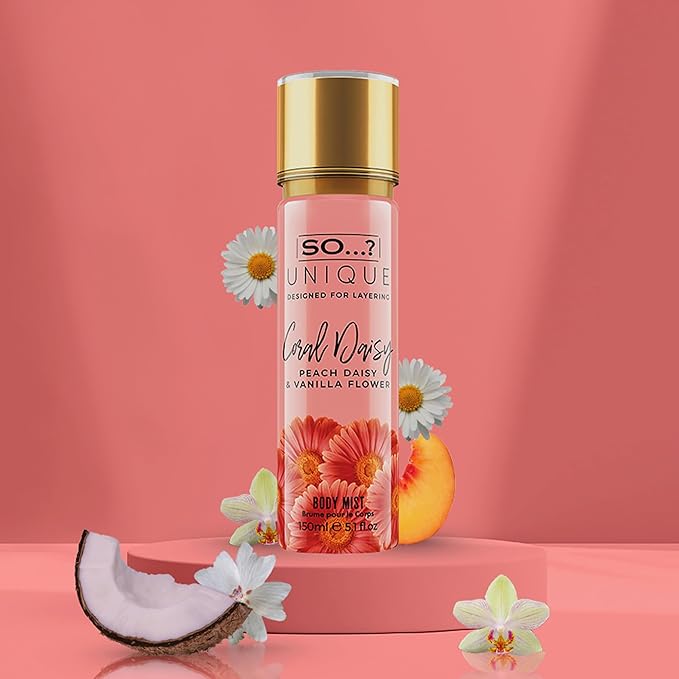 So...? Unique Coral Daisy Body Mist - Perfume for Women - Gourmand Fruity Vanilla Perfume - Gifts - Body Spray for Women - 5.1 oz