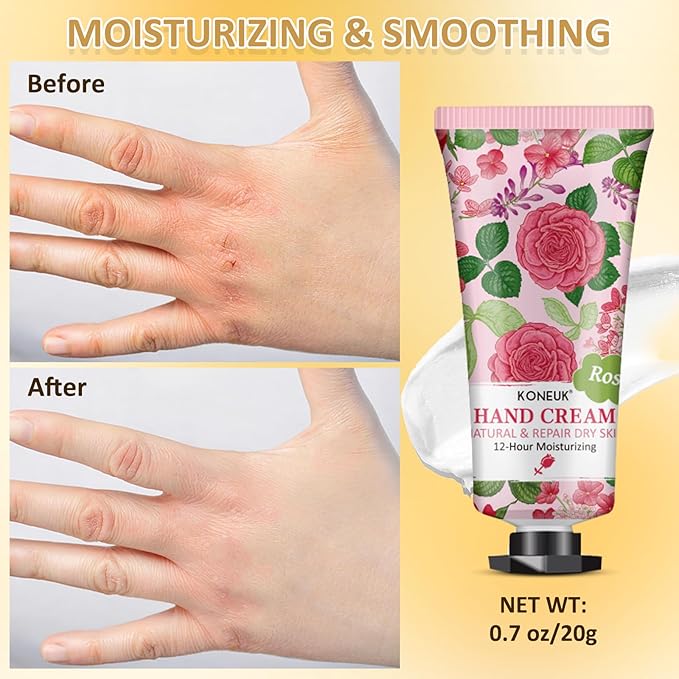 KONEUK 8 Pack Hand Cream Gifts Set for Women, Mini Hand Lotion Travel Size for Dry Cracked Hands, Bulk Hand Cream for Mothers Day Gifts, Bridal Shower Favors, Birthday Gifts, Teacher Gifts