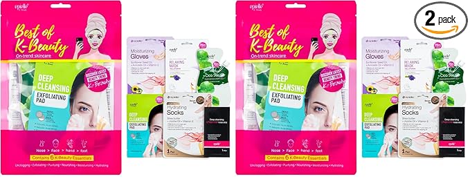 Epielle Best of K-Beauty Kit, 6 Home Spa Essentials, At-Home Spa Kit for Radiant Skin, Self Care Gifts for Women, Korean Skin Care Set, Stocking Stuffers (Pack of 2)