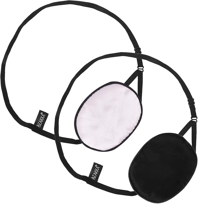 eZAKKA Eye Patches for Adults Kids Left Right Eye, 2PCS Silk Eye Patch for Lazy Eye After Surgery Amblyopia, Black and Pink