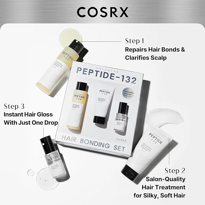 COSRX PEPTIDE 132 Hair Care Kit - Shampoo, Treatment & Oil Serum, Bond Repair Hair Gift Set for Damaged, Dry Hair, Scalp Treatment for Dandruff, Dry & Itchy Scalp, Mothers day gitfs for women