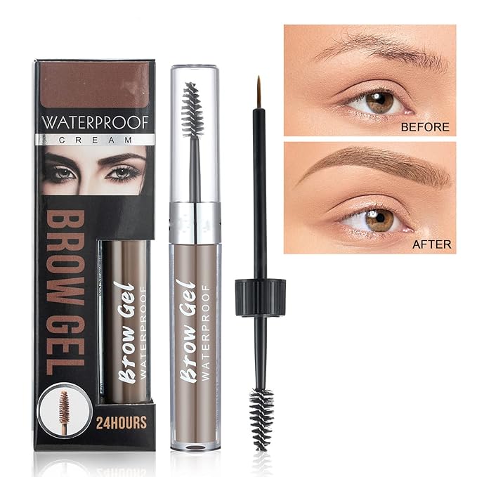 Waterproof Eyebrow Gel 8 Colors Full-pigmented Long Lasting Liquid Brow Gel for Fuller & Defined Looking (#03 Medium Brown）