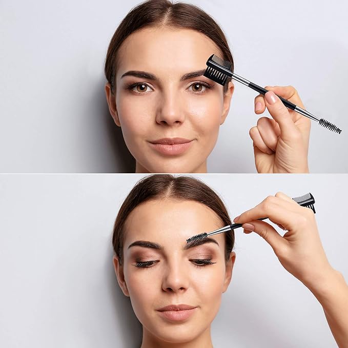 3 Pcs Eyebrow Brush Eyelash comb separator 3 Head Eyelash Shaper and Eyebrow Brush Dual Comb Double Head Makeup Grooming Tool for Women Cosmetic Separating Shaping Brow(Black)