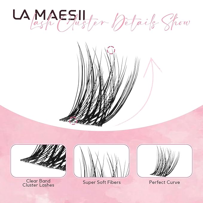 LA MAESII 120Pcs Clear Band Lash Clusters 10-14mm Natural Look Cluster Eyelashes Resuable Invisible Band Individual Cluster Lashes(133)