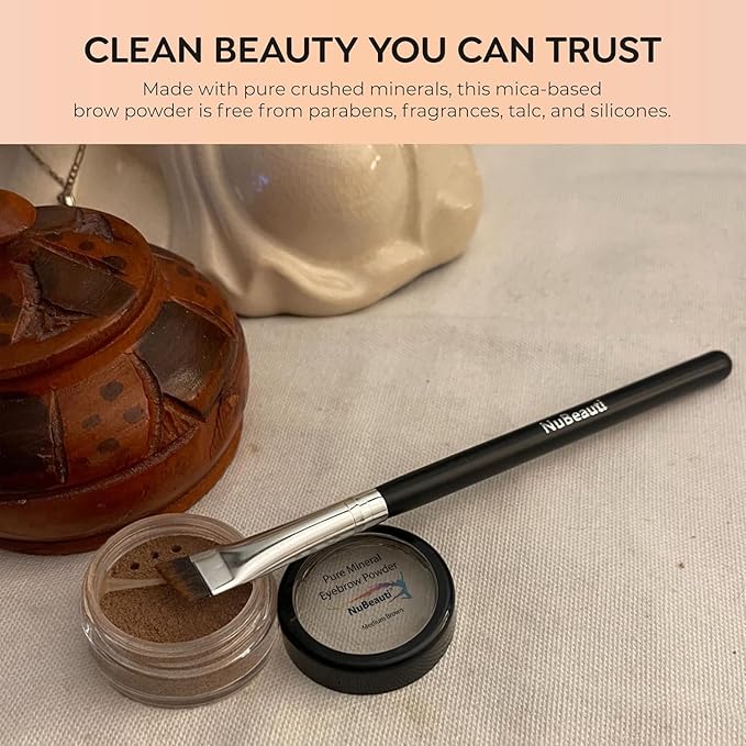 Natural Eyebrow Powder Eyebrow Kit – Mica Brow Powder Eyebrow Makeup Kit with Professional Angled Eyebrow Brush – 10 Natural Shades – No Parabens or Chemicals – Eyebrow Shaper Kit by NuBeauti