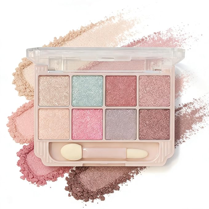 K'APEINE 8 Colors Shimmer Eyeshadow Palette, Glitter Mini Eyeshadow With 1 Dual Brush Sparkling Blendable Makeup Palette Long-Lasting Eye Shades Naturing-Looking,Waterproof Eye Shadow for Women-s01