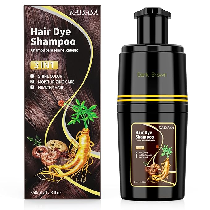 KAISASA Dark Brown Hair Dye Shampoo 3 in 1, Hair Color Shampoo for Cover Grey Hair, Natural with Herbal Ingredient for Men and Women (Dark Brown)