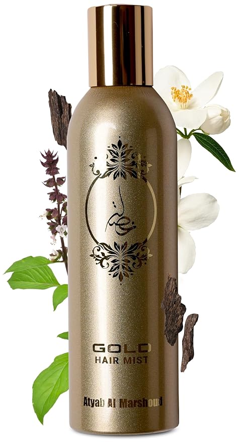 ATYAB AL MARSHOUD Khisla Gold Hair Mist Perfume 125ml - Lightweight and Long-Lasting Hair Perfume for Women with Oud, Jasmine & Vanilla, Luxurious Fragrance Spray
