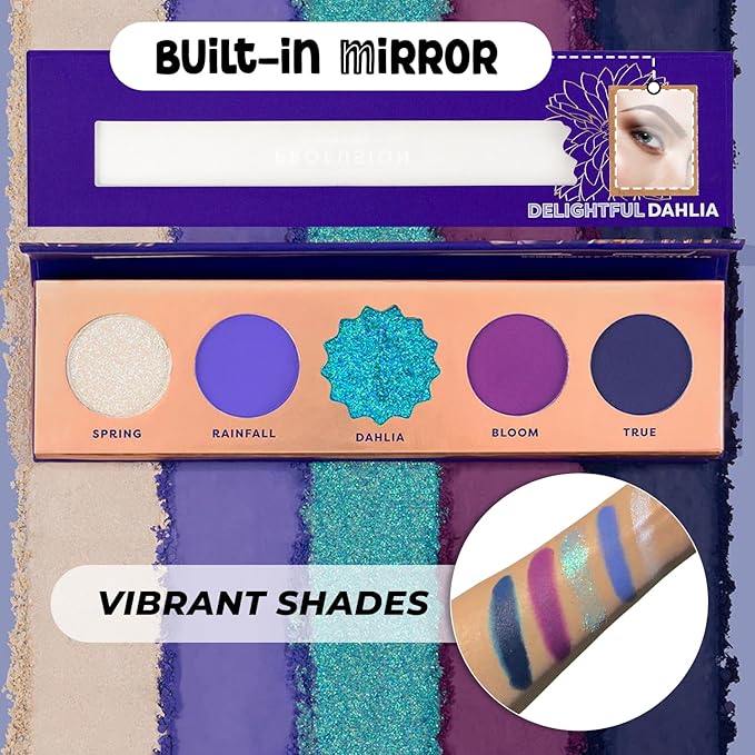 Profusion Cosmetics 5-Shade Mini Eyeshadow Palette - Highly Pigmented with Matte & Shimmer Finishes, Blendable Travel-Friendly Kit, Vegan & Cruelty-Free Makeup (Delightful Dahlia)