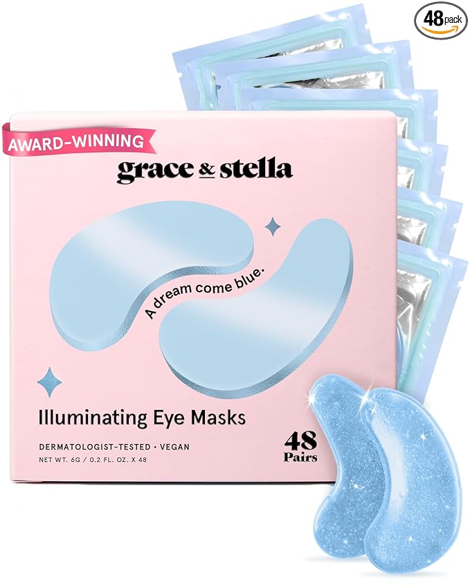 grace & stella Award Winning Under Eye Mask Reduce Dark Circles, Puffy Eyes, Undereye Bags, Wrinkles, Gel Under Eye Patches, New Mom Gifts - Vegan Self Care (48 Pairs, Blue)