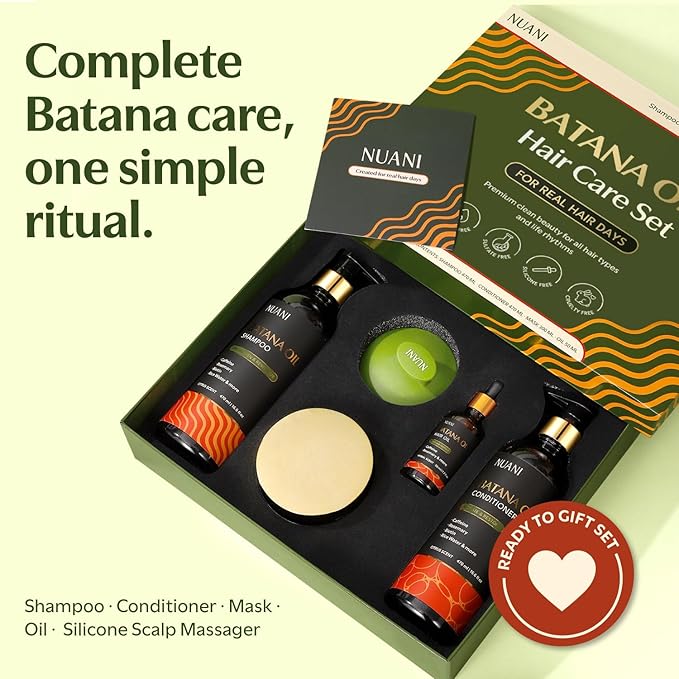 Batana Oil Shampoo and Conditioner Set (16 fl oz / 470 ml) with Rosemary & Caffeine | Includes Deep Mask, Hair Oil & Silicone Scalp Massager | Sulfate-Free, Paraben-Free for Fuller-Looking Hair.