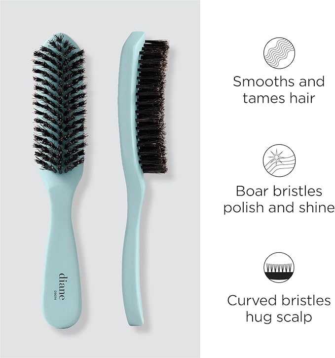 Diane Nylon Reinforced Boar Bristle Curved Smoothing Hair Brush for Frizz & Flyaways, Hairbrush For Hair Edges and Taming Baby Hairs, Glossy Finish on Ponytails, Buns and Updos, Hairbrush for Women