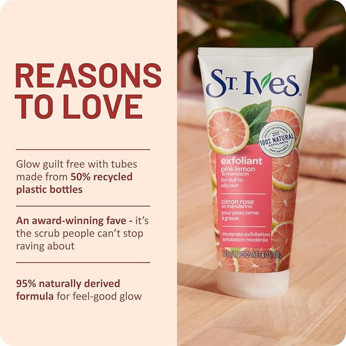 St. Ives Exfoliant Face Scrub – Skin-Brightening Pink Lemon & Mandarin for Glowing Skin, 6 Oz Ea