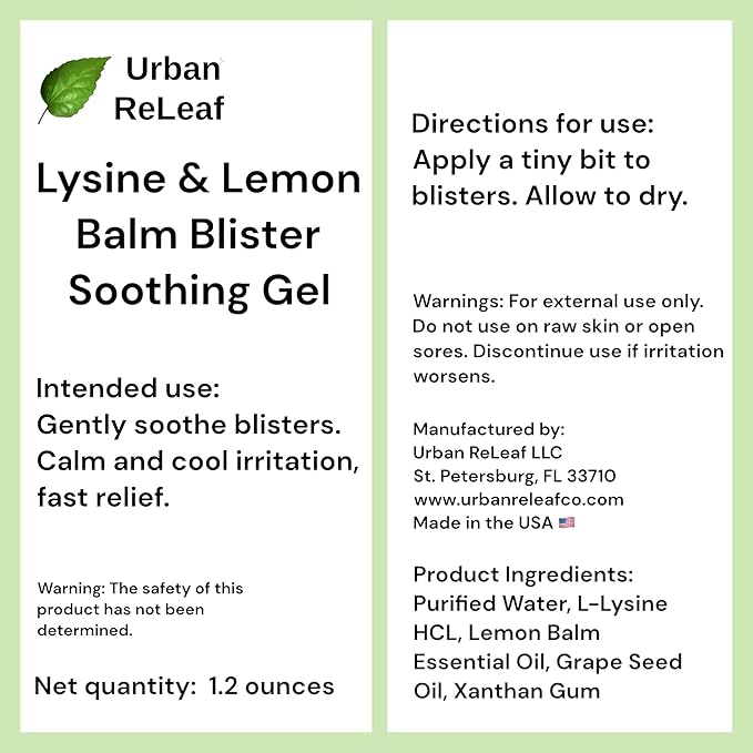 Urban ReLeaf Lysine & Lemon Balm Blister Soothing Gel! Fast Drying, 100% Natural Help!