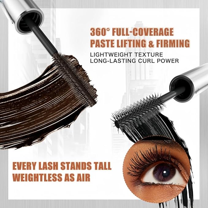 2 Colors Double-Ended Waterproof Mascara, Black & Brown, Lengthening, Volumizing, No Smudge, No Clumping, Long Lasting (1Pcs)