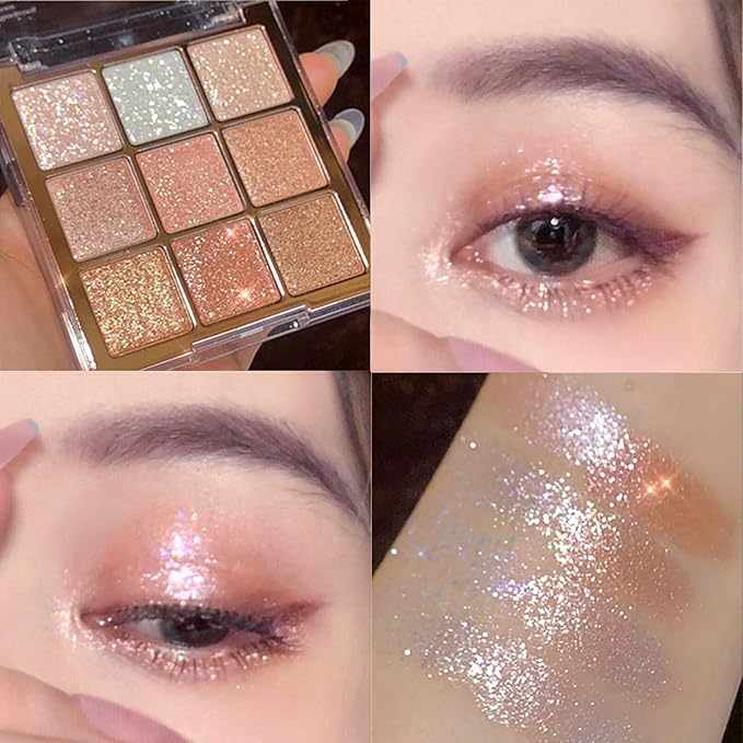 Erinde 9 Colors Eyeshadow Palette, Matte Shimmer Glitter Eye Shadow Palette Makeup, Highly Pigmented Long Lasting Waterproof, Natural Neutral Nude Eyeshadow Makeup Pallet, Diamond Snowflake