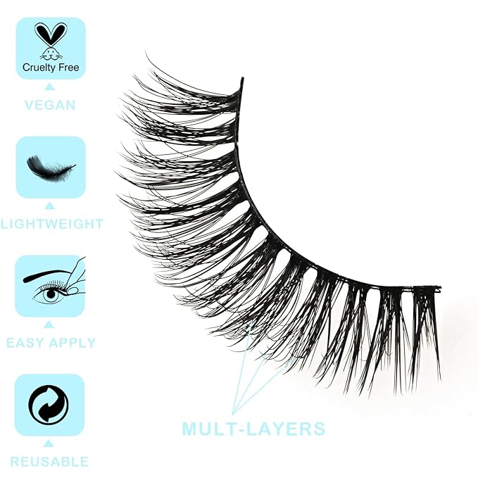 APCYUST Wispy Lashes Bulk 30 Pairs Natural Strip Eyelashes Wholesale Cat Eye Lash Sets Short Thick Fluffy False Mink Eyelash Strips Full Small Fake Pestañas Postizas with Portable Pack