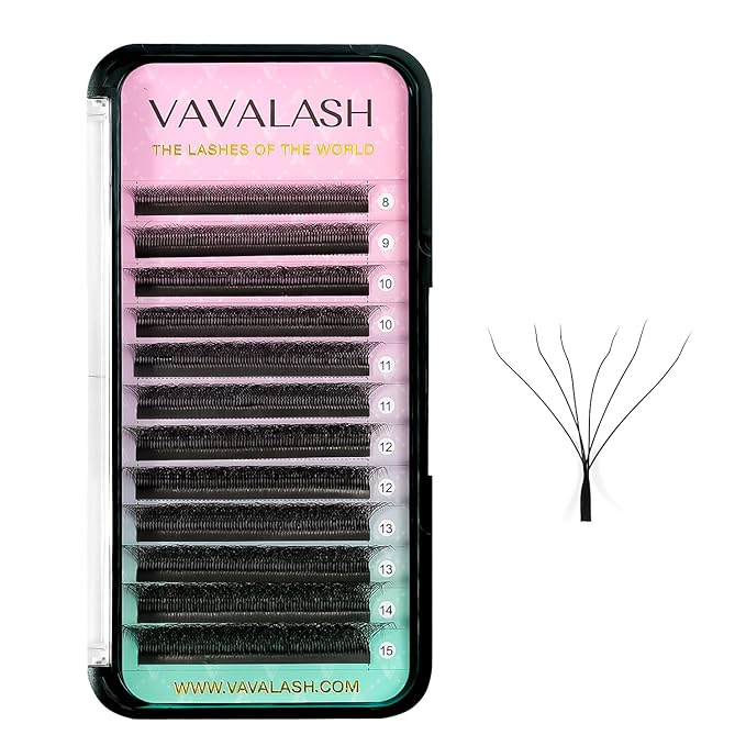 VAVALASH 6D W Shape Eyelash Extension 6D Premade Fans 0.07 C Curl Volume Lash Extensions Easy Fanning False Lashes Matte Black Volume Premade Cluster W Lashes(W Shaped-6D-0.07-C-14mm）