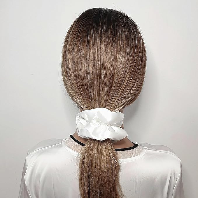 6 Pcs Satin Silk Scrunchies - Soft Hair Ties, Fashion Hair Bands, Bows, Elastic Bracelets, Ponytail Holders Hair Accessories for Women and Girls (4.5 Inch, Pure White)