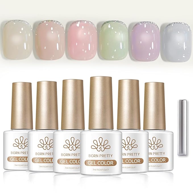 Born Pretty Cat Magnetic Eye Gel Nail Polish Set 6 Colors Spring Summer Moonlight Pastel Pink Blue Purple Green Glitter Magnetic Gel Polish Gels Polish Kit for Manicure Salon DIY 7ML
