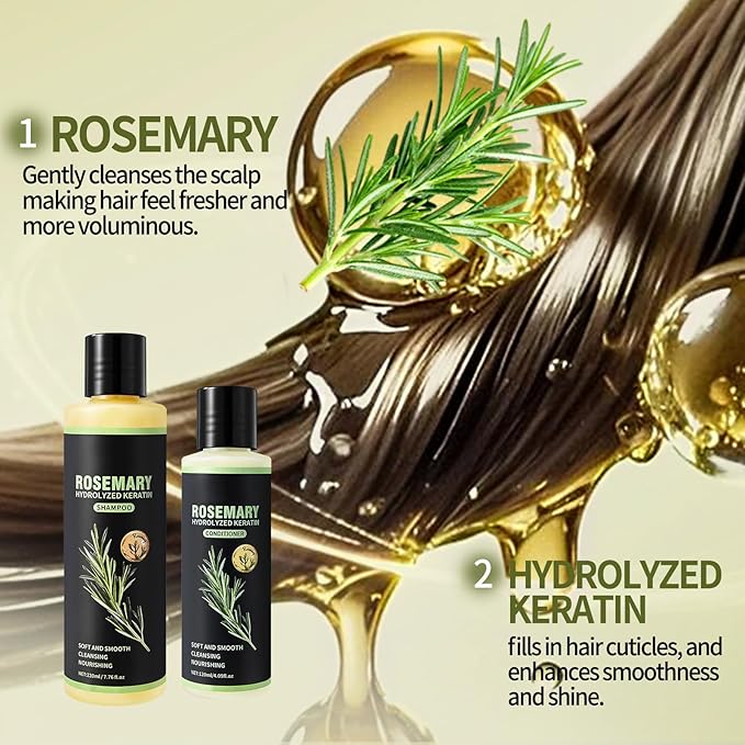 Rosemary Hair Growth Shampoo for Thinning Hair for Women and Men, Contains Hydrolysed Keratin Strengthens Hair Strands, Gentle and Silicone-free, Rosemary Shampoo and Conditioner for All Hair Types