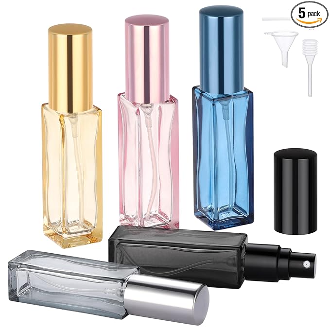 Segbeauty 0.34oz Small Perfume Bottle Refillable, 5 Packs Portable Glass Perfume Atomizer Sprayer, 10ml Mini Cologne Bottles Empty, Travel Size Cologne Spray Bottle with Dispenser Transfer Tools