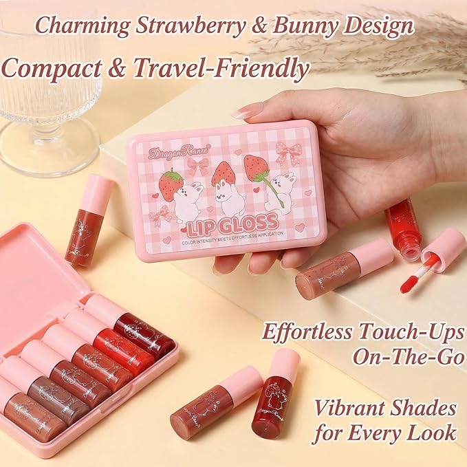 Eakroo 6 Colors Lip Gloss Set, Hydrating Korean Lip Gloss for Women, Non-Sticky Lip Oil Stain, Lip Stain Long Lasting Waterproof, Shiny Lip Gloss for Lip Makeup and Gifts, High Pigment, Vivid Color