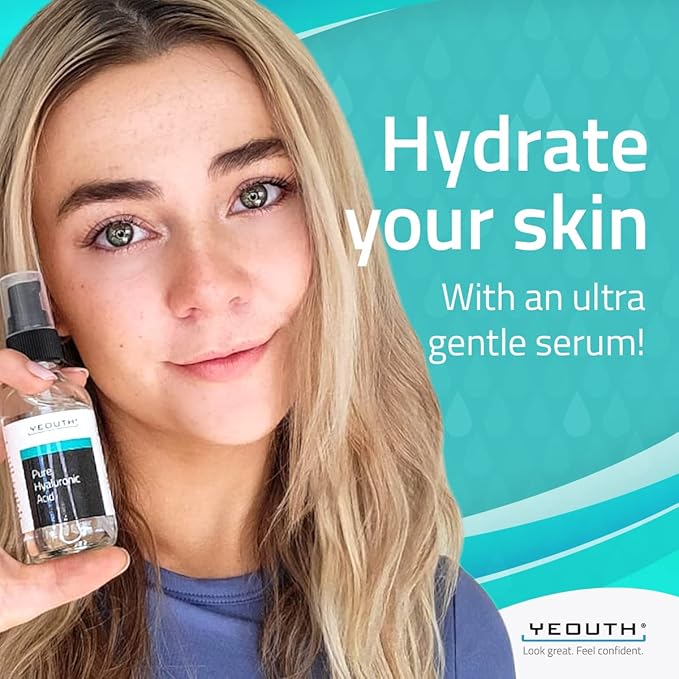 YEOUTH Pure Hyaluronic Acid Serum for Face, Hydrating Face Serum for Women & Men, Moisturizing Hyaluronic Acid Skincare for Dry Skin, Water-Based Skincare for Smoother-Looking Skin, 2 oz