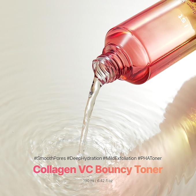 I.st Collagen VC Bounce Toner, Pore Refining & 10-Layer Hydration, pH Balancing, Gentle Formula, French Collagen and Vitamin Complex, Korean Skin Care, 190 mL / 6.42 Fl Oz