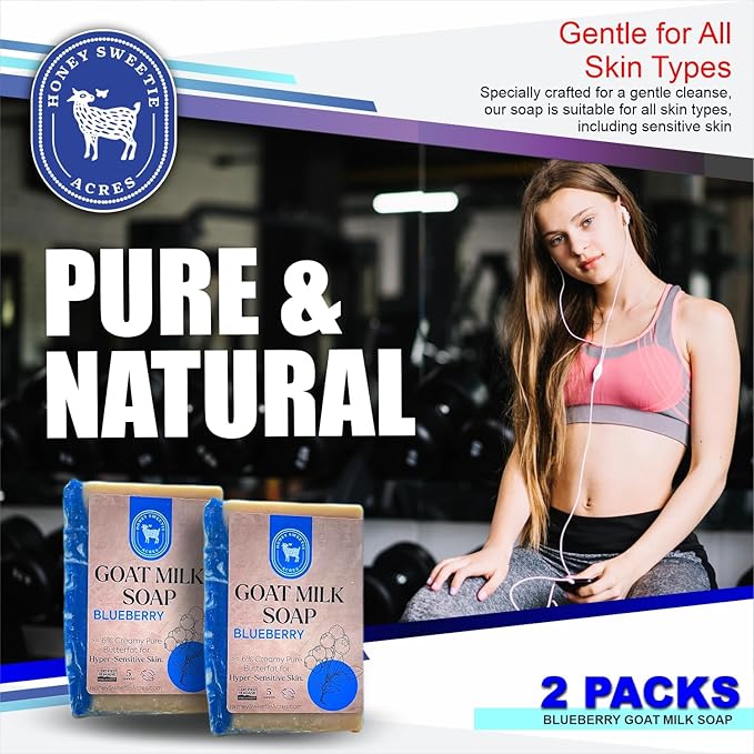 Honey Sweetie Acres 2-Pack Blueberry Goat Milk Soap - All Natural 5 oz Handmade Bar Soap – Moisturizing, Gentle for Sensitive Skin, Eco-Friendly, Made in the USA