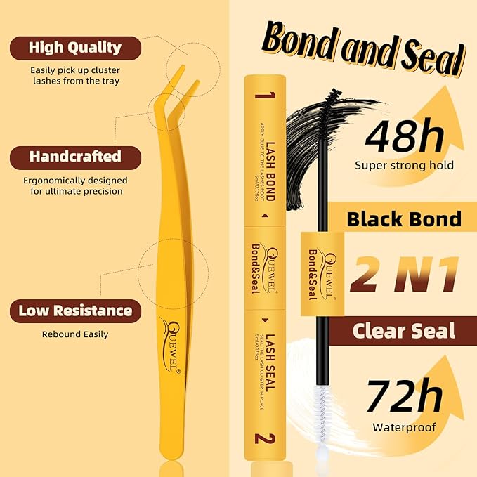 QUEWEL DIY-Lash-Extension-Kit, 280pcs 60+80+100D-Fluffy Lashes-Clusters Mixed 12-18mm Thick Eyelash-Clusters-Kit with Lash Bond and Seal, and Cluster Lashes Tweezers Easy DIY at Home(60+80+100 KIT)