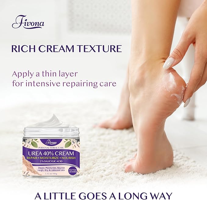 FIVONA 40% Urea Foot Cream for Dry Cracked Heels - Extra Strength Callus Softening Cream with 2% Salicylic Acid, Tea Tree & Lavender, 100g (3.5 oz)