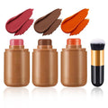 3Pcs Cream Contour Stick Makeup Kit with Makeup Brush,Shades with Highlighter,Brush Stick,Cream Bronzer for Sculpt the Cheeks,Long-lasting Waterproof Lightweight Contour Set C