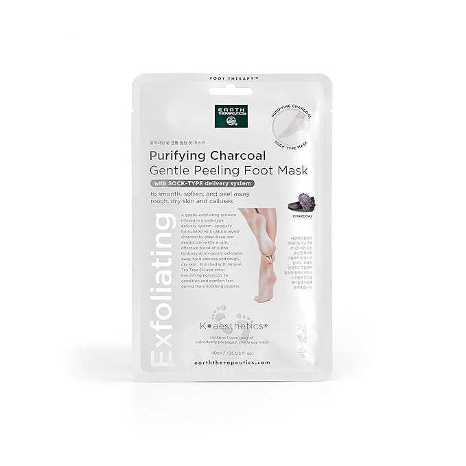 Earth Therapeutics Purifying Charcoal Gentle Peeling Foot Mask - 2 Pack (2 Pairs)