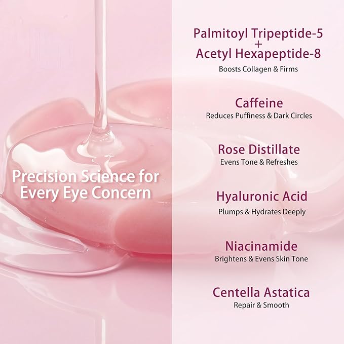70Pcs Caffeine Peptide Under Eye Patches for Dark Circles Puffiness, Eye Masks with Rose Essence Hyaluronic Acid Niacinamide Anti Wrinkle & Fine Lines Hydrating & Cooling for Women