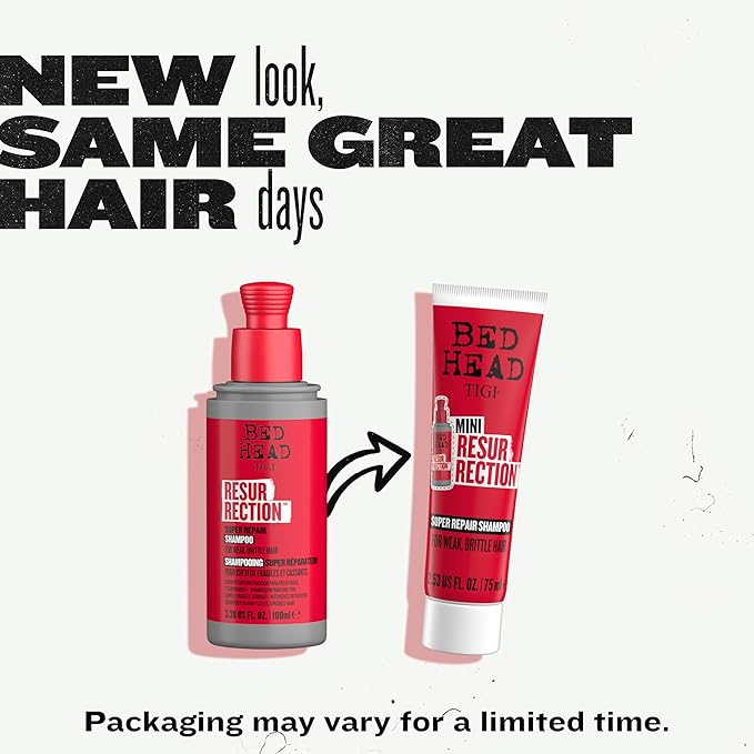 Bed Head by TIGI Resurrection Super Repair Shampoo Travel Mini – Repairing shampoo for dry, brittle and damaged hair with added moisture and nourishment, 2.53 fl oz (Pack of 2)