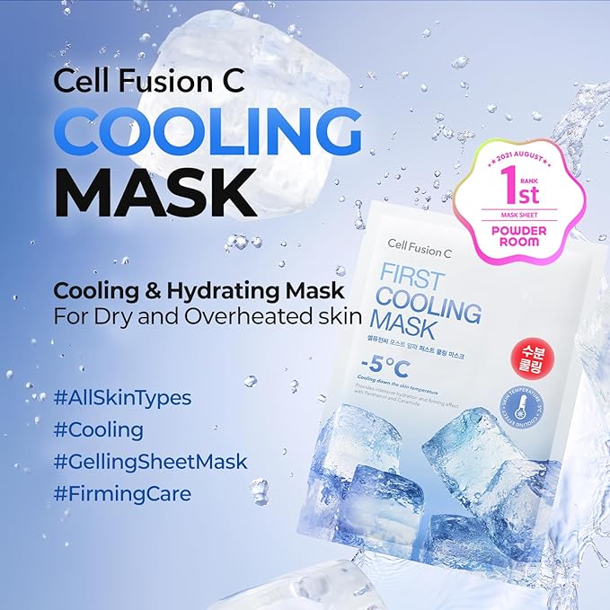 Cell Fusion C Post Alpha First Cooling Sheet Mask 5EA, Hydrating, Cooling and De-puffing, Glacial Water & Panthenol, Korean Skin Care