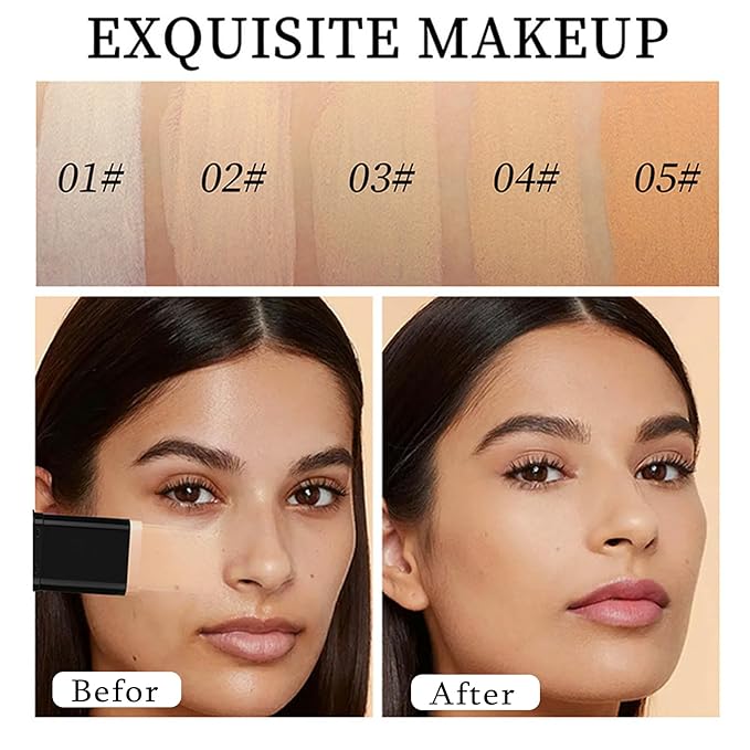 Foundation Stick, 2 in 1 Dual-Ended Long-Lasting Concealer Korean Foundation Contour Stick, Waterproof Contouring foundation with Brush, Full Coverage Matte Finish for Face Makeup(02#NATURAL)