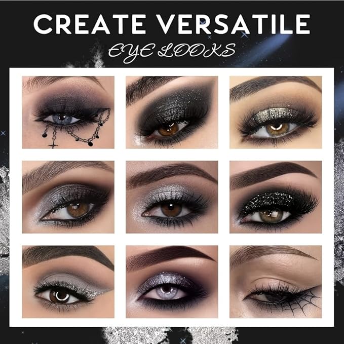 16 Color Smokey Eyeshadow Palette - Highly Pigmented Matte & Glitter Shades, Long-Lasting, Waterproof & Blendable, Black Silver Gray Eyeshadow Set for Sultry Glam (16 Color Reversal Star Smokey)