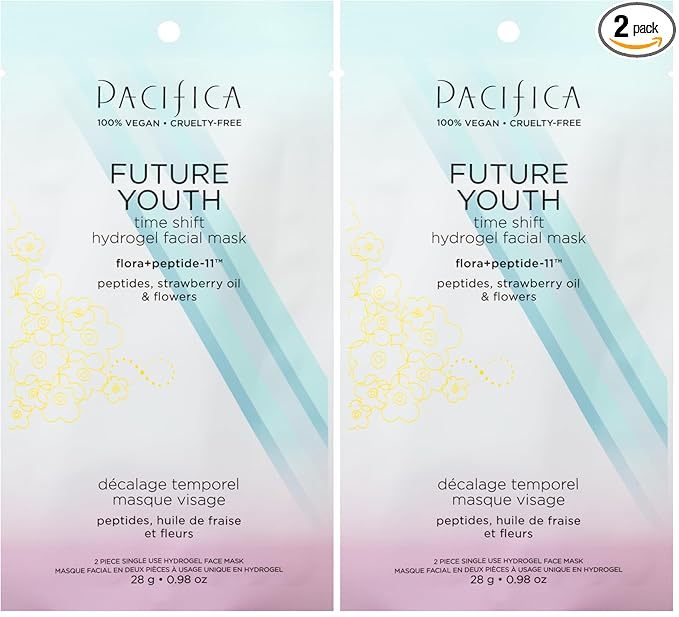 Pacifica Beauty, Future Youth Time Shift Face Mask, Hydrogel Sheet Mask, Hydrating, Plumping, Boosts Radiance, Skincare, Vegan, 1ct, 0.6 OZ (Pack of 2)