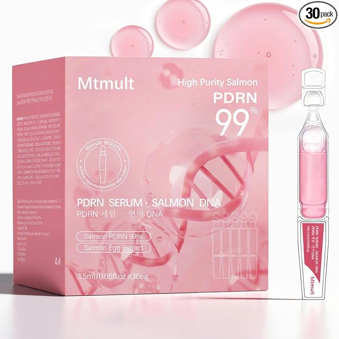 Mtmult Salmon DNA PDRN Serum - PDRN Salmon DNA Anti-Aging Ampoule with 99% Salmon DNA PDRN, Collagen & Hyaluronic Acid, 0.05 fl.oz x 30e, Firming & Moisturizing - Fuses Salmon DNA Power