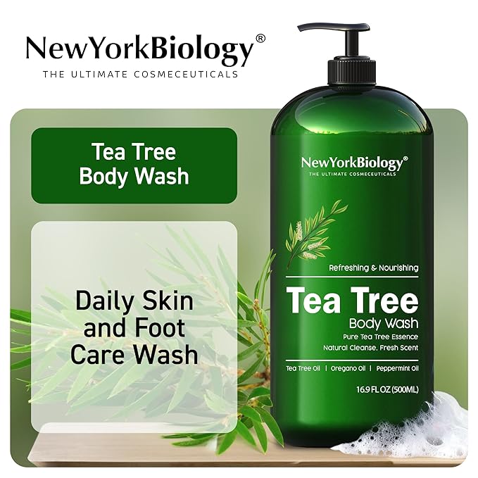 New York Biology Tea Tree Body Wash for Men and Women - Moisturizing Body Wash Helps Soothe the Skin - Refreshing and Hydrating Cleanser for Body and Feet - 16.9 Fl Oz (Pack of 2)