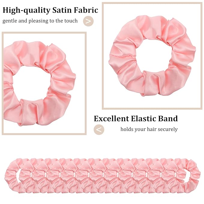 Silk Satin Scrunchies for Women Girls 12 PCS Pink Hair Scrunchies Bulk Silk Satin Hair Ties for Thick Hair Pink Party Favors