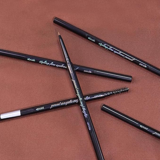WanTuoluo Thin Eyebrow Pencils for Women - 5 Pack Waterproof Micro Dual-Ended Ultra-Fine Tip Brow Pen & Spoolie Brush, Formula for Natural Hair Strokes, Filling, Shaping - Dark Brown