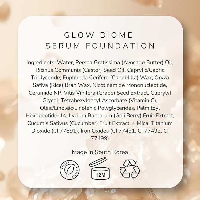 NAD+ Serum Foundation for Sensitive Skin — EMANI Biome Lightweight Skin-Like Coverage with Vitamin C, Peptides, Ceramides & Avocado Oil — Buildable, Vegan, Refillable Compact, 0.63 fl oz (Light Glow)