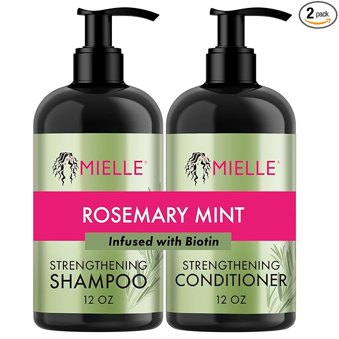 Mielle Organics Rosemary Mint Strengthening Shampoo and Conditioner Infused with Biotin, Cleanses and Helps Strengthen Weak and Brittle Hair, 12 Ounces