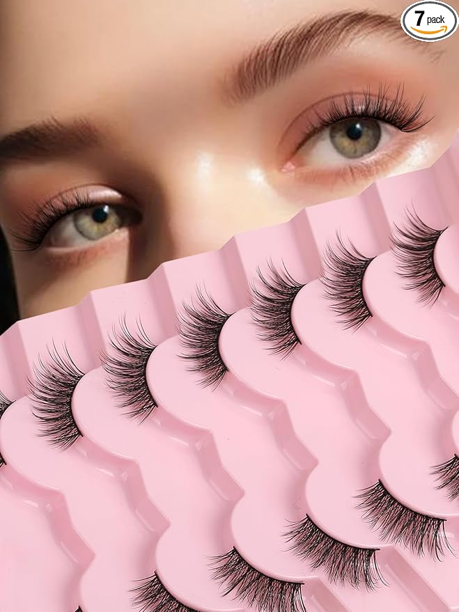 Half Lashes Cat Eye 14MM Corner Lashes False Eyelashes Natural Look C Curl Wispy Half Eyelashes 3/4 Lashes with Thin Cotton Band Soft Eyelash Pack Siligli 7 Pair