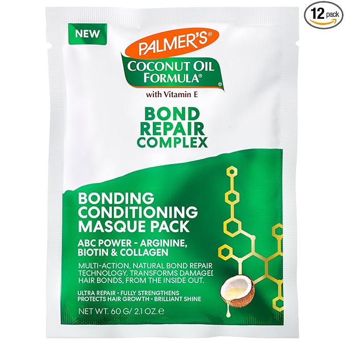 Palmer's Amino Bonding Complex Hair Mask,Intense Conditioning Masque Pack with Coconut Oil & Vitamin E,Heat Protectant,Anti Frizz,Adds Shine,Protects Hair Growth,All Types,2.1oz packette (Pack of 12)