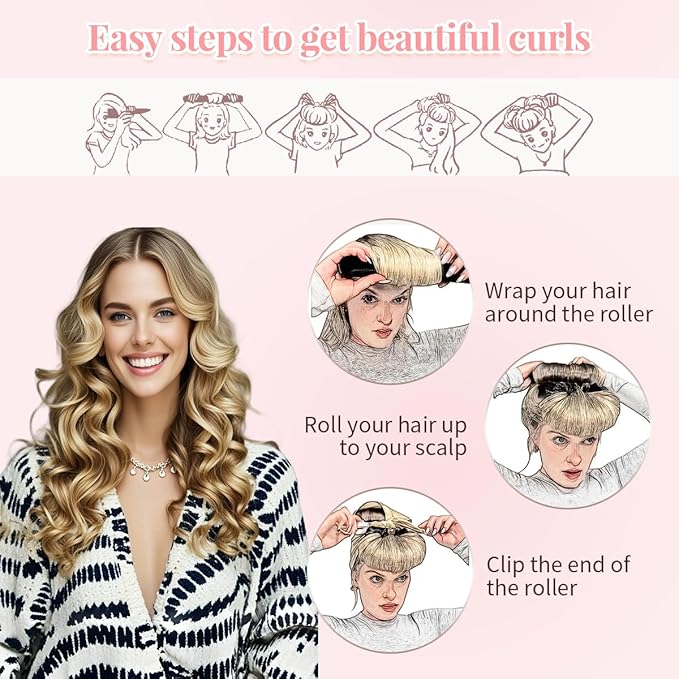 Heatless Curls Overnight Rods Heatless Hair Curler Hair Curlers To Sleep In Heatless Curls Blowout Rods Heatless Curling Rods With Luxury Cloth Bag Scarf For All Hair Types (pink, 3Rods)