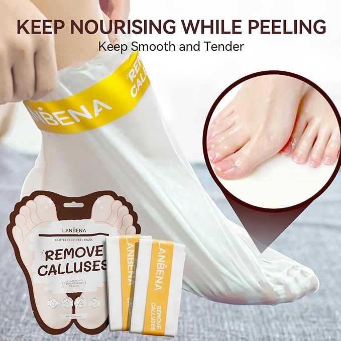LANBENA Coffee Foot Peel Mask, Exfoliator Peel Off Calluses Dead Skin Callus Remover, Repair Rough Heels & Get a Smooth Skin for Men and Women(2 Pairs)